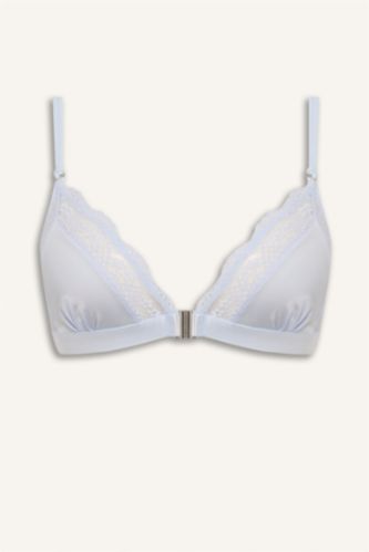 Kadın Açık Mavi Dantelli Saten Kapsız Pedsiz Bralet