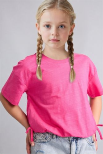 Kız Çocuk - Genç Kız Pembe Relaxed Fit Penye Tişört Kız Çocuk
