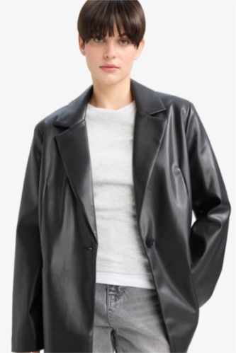 Oversize Fit Jacket Collar Faux Leather Blazer