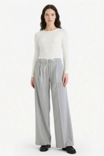 Женщины Серый Длинные брюки Wide Leg с высокой талией и двумя карманами