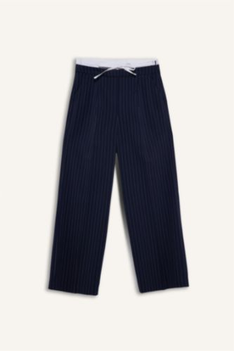 Женщины Синий Длинные брюки Wide Leg с высокой талией и двумя карманами