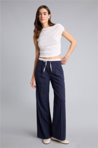 حريمي كحلي بنطلون وايد ليج برجل واسع وخصر عالي