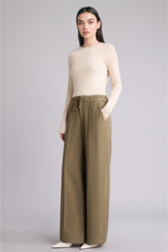 Женщины Светлый хаки Брюки Wide Leg c высокой талией для женщин