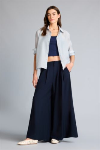 WOMAN NAVY Culotte Fit High Waist Wide Leg Viscose Trousers