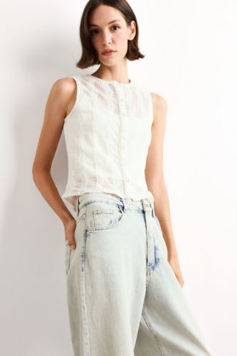 Bisiklet Yaka Pamuklu Kolsuz Bluz