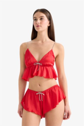 Kadın Kırmızı Regular Fit Saten Alt