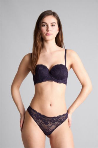 Woman Purple Lace Detail Lace Brazilian Panty