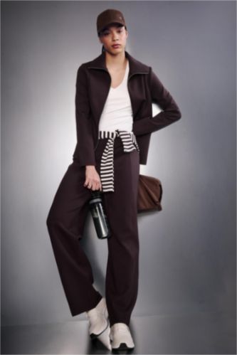 Woman Brown Wide Leg Wide Leg With Pockets Scuba Fabric Trousers