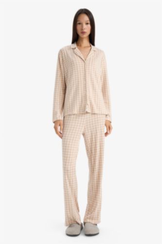 Pijama Takımı Regular Fit Kareli Uzun Kollu Üst Uzun Alt-Fall in Love