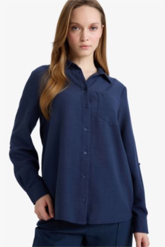 Женщины Синий Рубашка с длинным рукавом стандартного кроя Aerobin для женщин