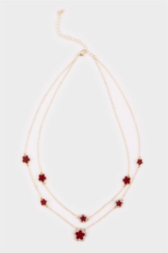 Kadın 2'li Bordo Yonca Detaylı Kolye