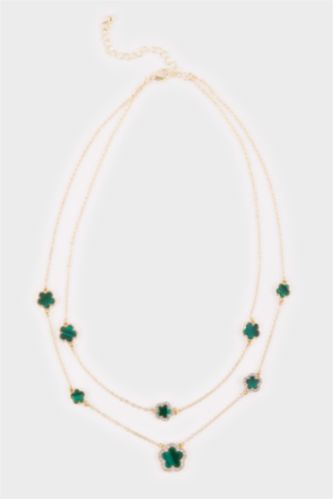 Kadın 2'li Yeşil Yonca Detaylı Kolye