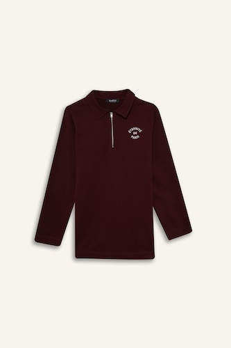Sweatshirt tunique 100% coton à col polo demi-zip Coupe régulière