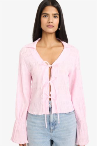 Фактурная блузка Fitted с длинным рукавом и V-образным вырезом