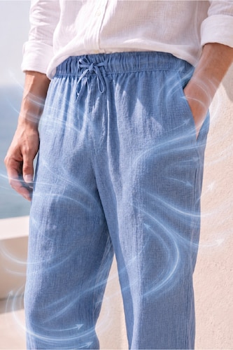 Men Light Indigo Relax Fit 100% Linen Trousers