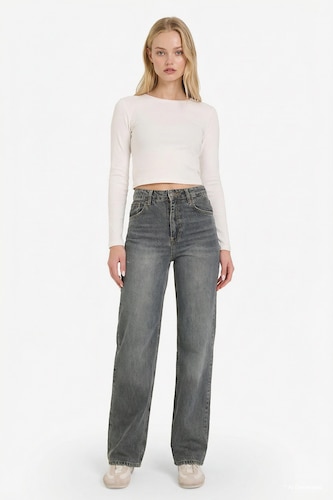 FEMME Bleu Foncé Jean 90's large taille haute