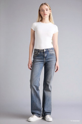 FEMME Bleu Jean délavé à taille basse