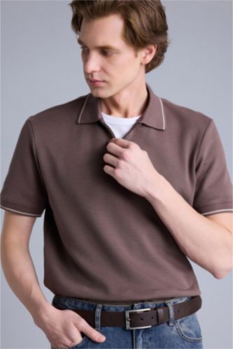 Erkek Kahve Regular Fıt Kısa Kollu Polo Tişört