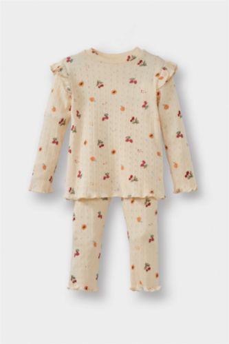 سيت بجامة بيبي بناتي بطبعة فاكهة مضلع - قطعتين
