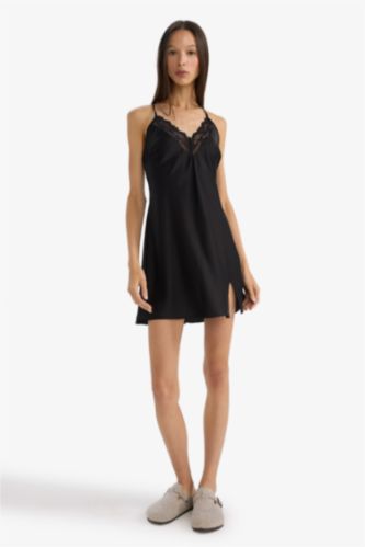 Regular Fit V-Neck Satin Woven Dress