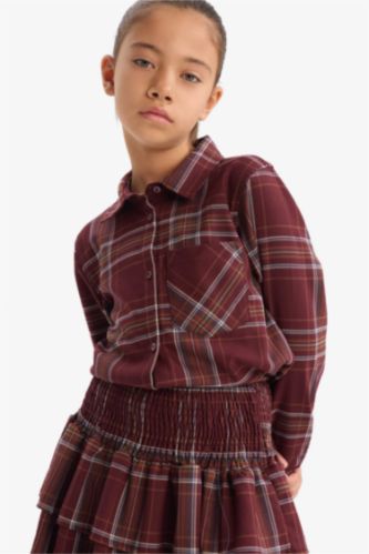 Kız Çocuk Oxford Kareli Uzun Kollu Gömlek