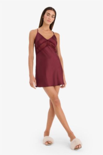 Regular Fit V-Neck Satin Woven Nightgown Dress