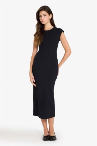 Облегающее платье миди в рубчик с круглым вырезом и коротким рукавом Bodycon