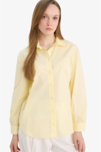 WOMAN Light Yellow Regular Fit Cotton Long Sleeve Tunic