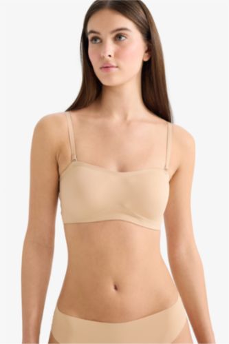 Женщины Бежевый Бюстгальтер без бретелек без косточек со съемными чашечками и съемными вкладышами