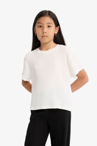 تيشيرت بناتي نص ردن اوفر سايز بياخة مستديرة