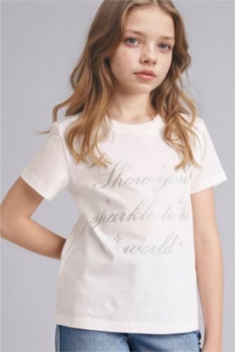 GIRLS & TEENS White Girl Regular Fit Crew Neck Slogan Print Short Sleeve T-Shirt