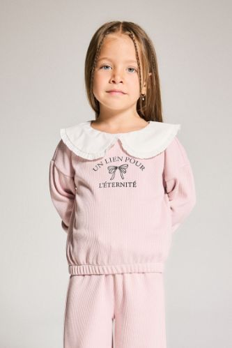 Kız Bebek Standart Fit Büyük Yaka Baskılı Sweatshirt