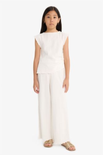 سيت بناتي بلوزة وبنطلون منسوج - قطعتين