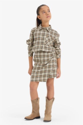 Kız Çocuk Pamuklu Kareli Şort Etek