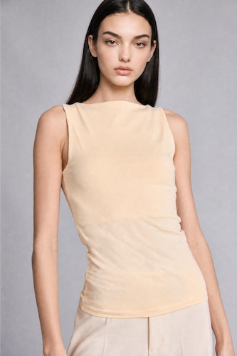 نساء اللون الرملي ديباردور نسائي برقبة قارب قصة ضيقة