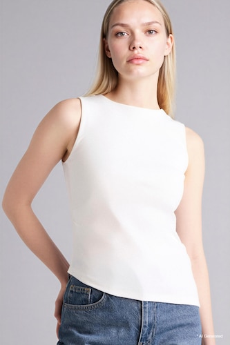 Slim Fit Boat Neck Ribbed Tank Top