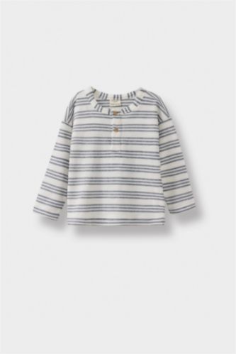 Baby Boy Crew Neck Striped Pique Long Sleeve T-Shirt