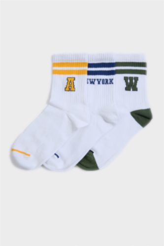 Erkek Çocuk - Genç Erkek Beyaz 3'lü Pamuklu Uzun Çorap Erkek Çocuk
