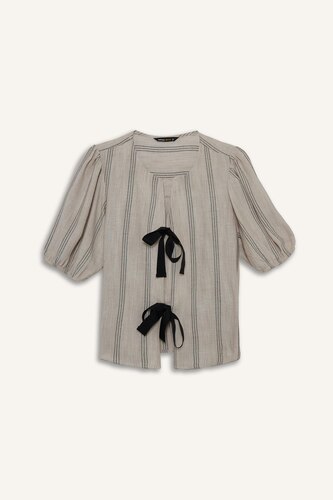 Regular Fit Crew Neck Linen Blend Blouse
