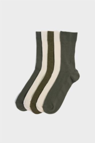 Erkek Yeşil Erkek 5'li Pamuklu Uzun Çorap
