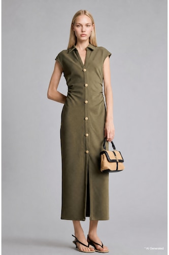 Fitted Sleeveless Polo Collar Midi Dress