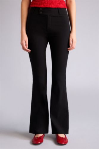Kadın Siyah Flare Fıt Fermuarlı Normal Bel Bengalin Pantolon