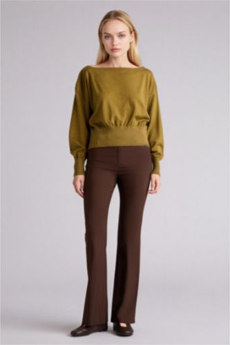 Woman Brown Flare Zipper Trousers