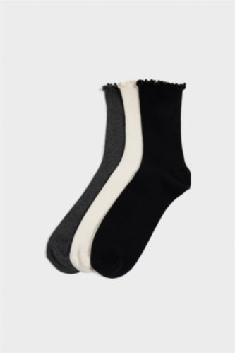 Kadın Fırfırlı 3'lü Pamuklu Uzun Çorap