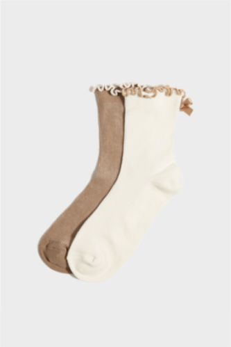 Lot de 2 Chaussettes en coton à ruban pour femme