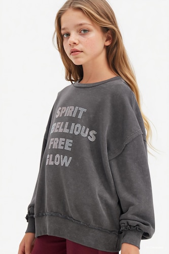 Girl Oversize Loose Fit Sweet Printed Sweatshirt