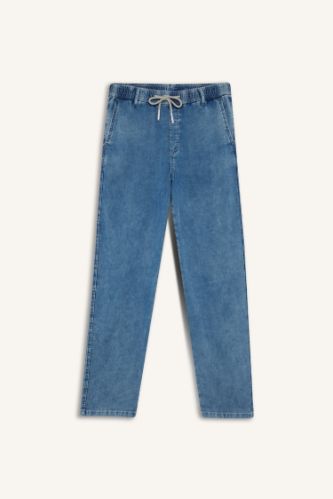 Wide Leg Elastic Waist Denim Trousers