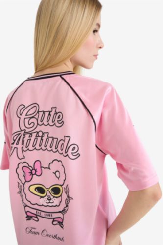 Oversize кең пішімді суретті қысқа жеңді футболка