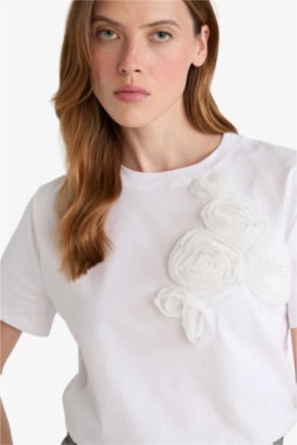 Relax Fit Crew Neck Embroidered Cotton T-Shirt