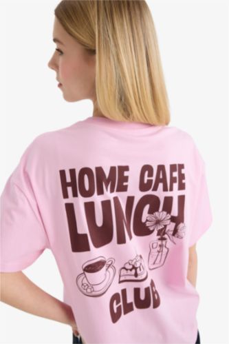 Kadın Açık Pembe Oversıze Sırt Baskılı Tişört